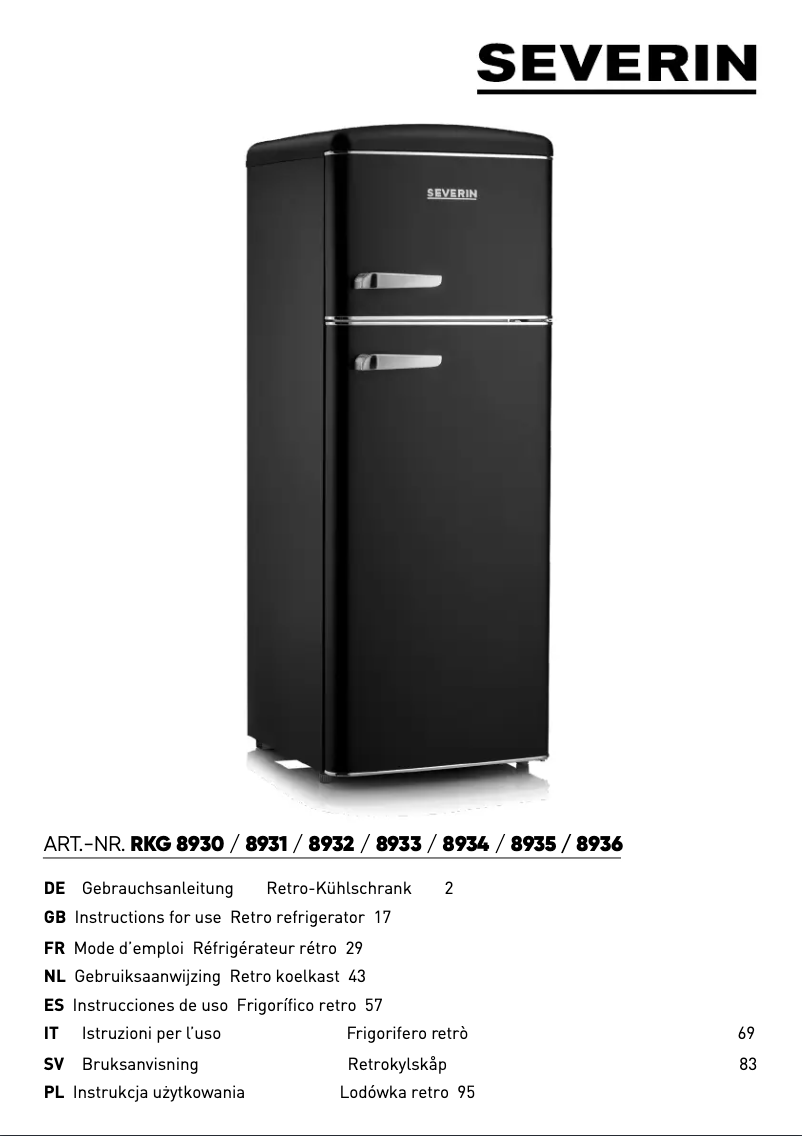 Page 1 de la notice Manuel utilisateur Severin RKG 8932