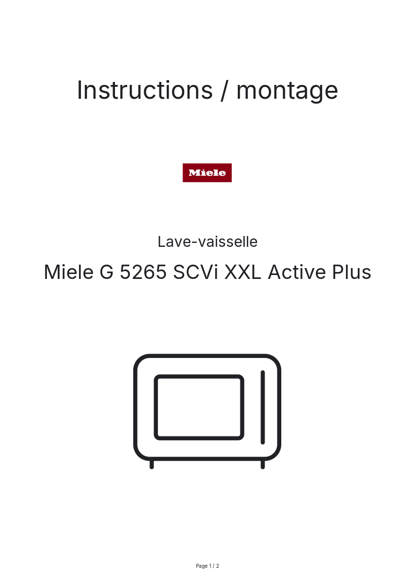 Page n°1 - Instructions / montage Miele G 5265 SCVi XXL Active Plus