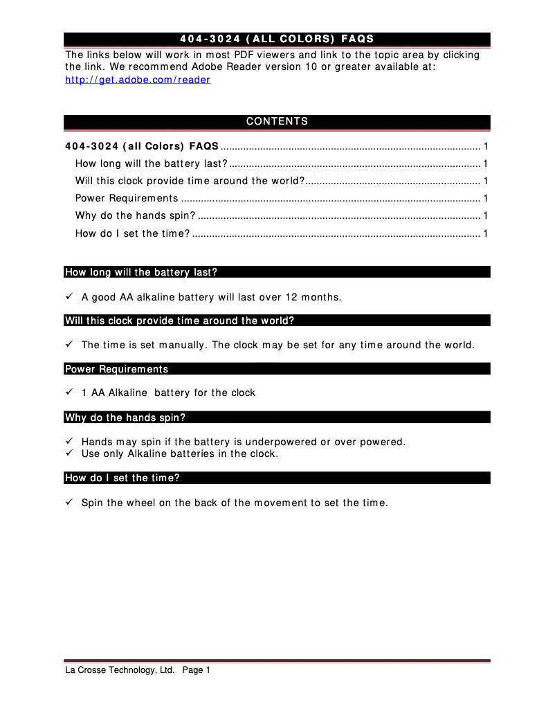 Page n°1 - FAQ La Crosse Technology 404-3024PK