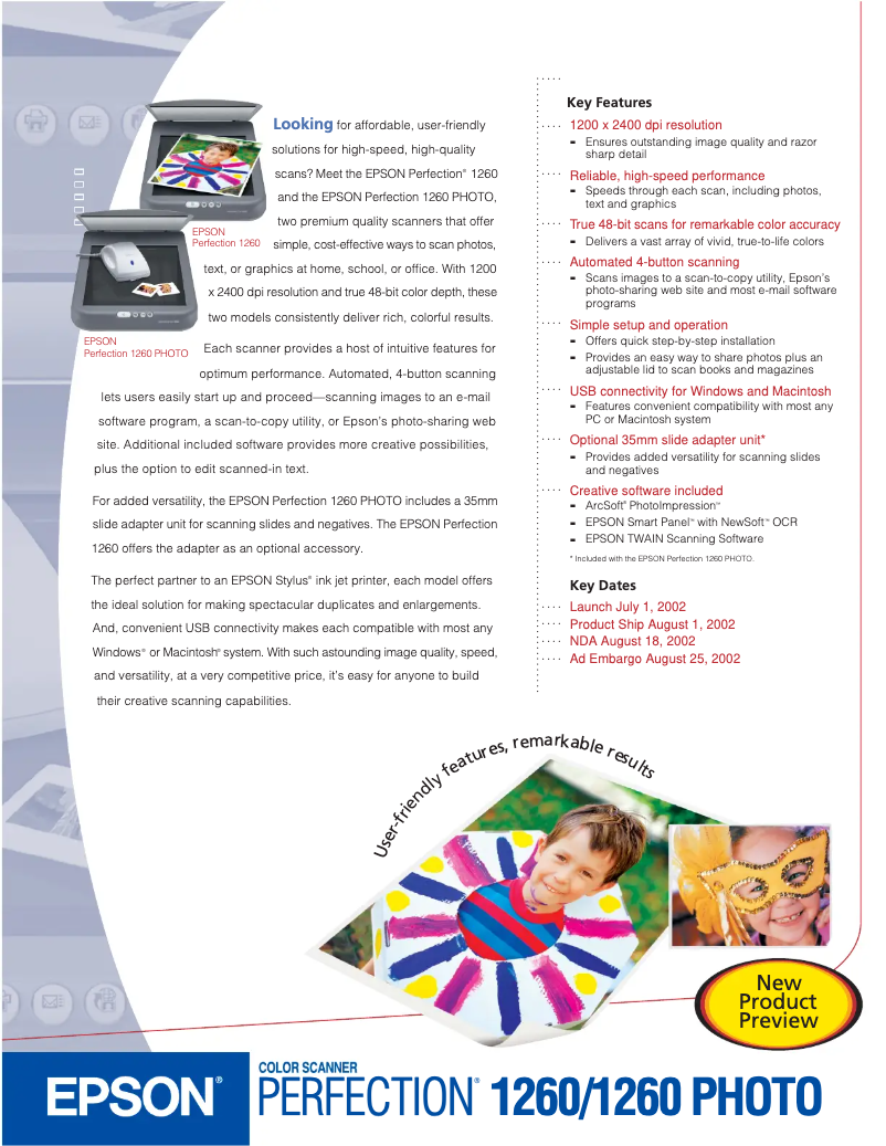 Page 1 of the manual Brochure Epson Perfection 1260 Photo