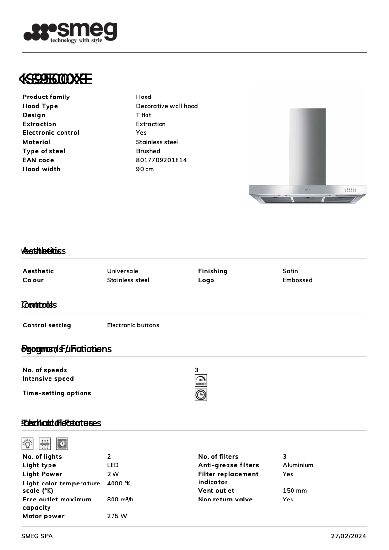 Page n°1 - Fiche technique Smeg KS9500XE