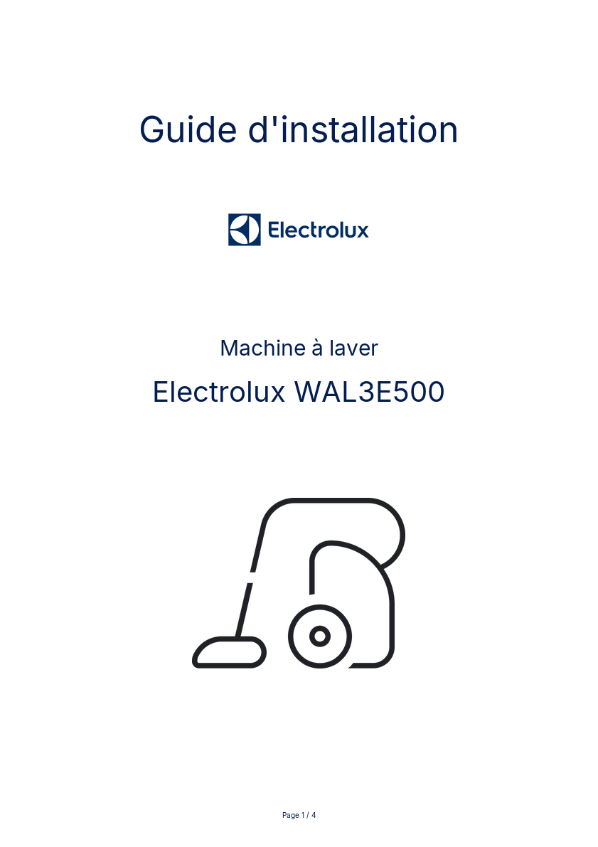 Page n°1 - Guide d'installation Electrolux WAL3E500