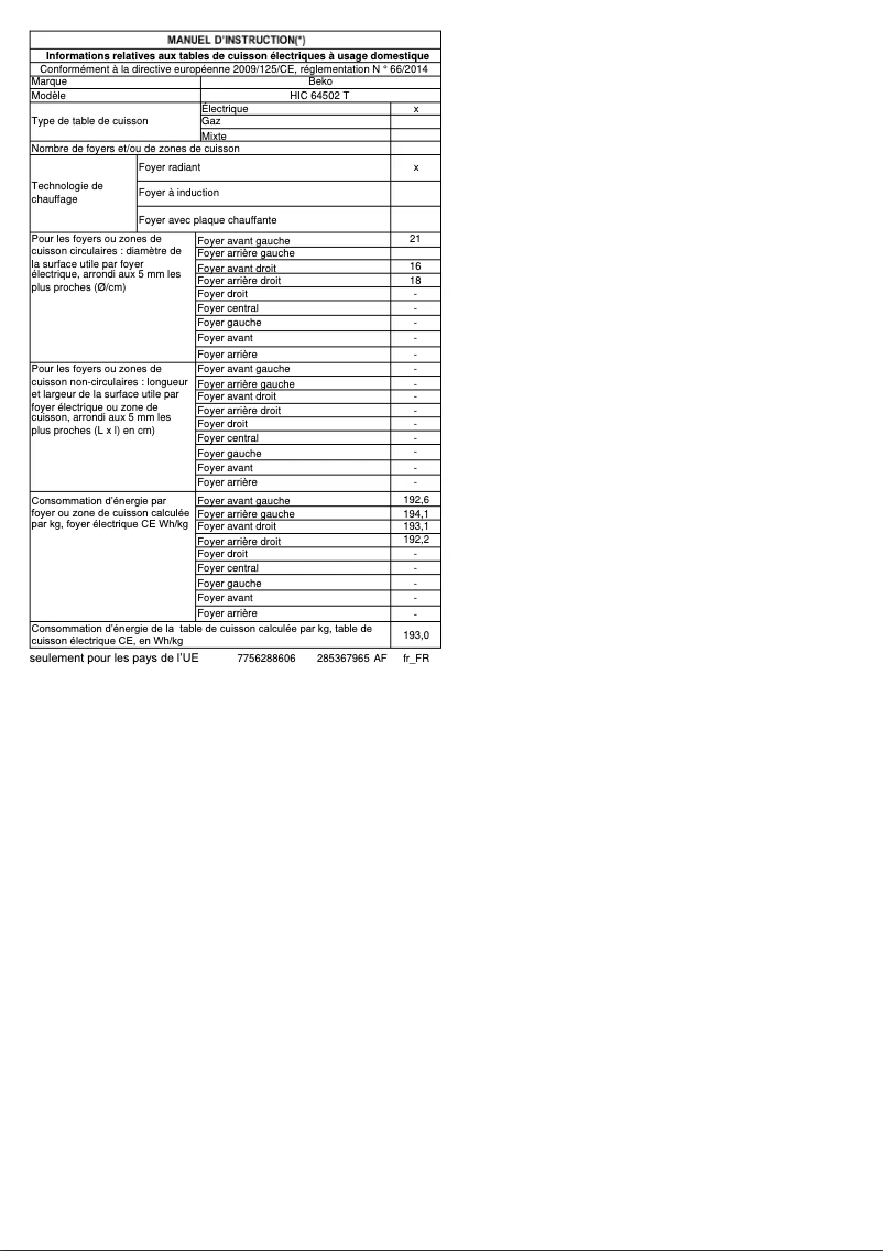 Image de la première page du manuel de l'appareil HIC 64502 T
