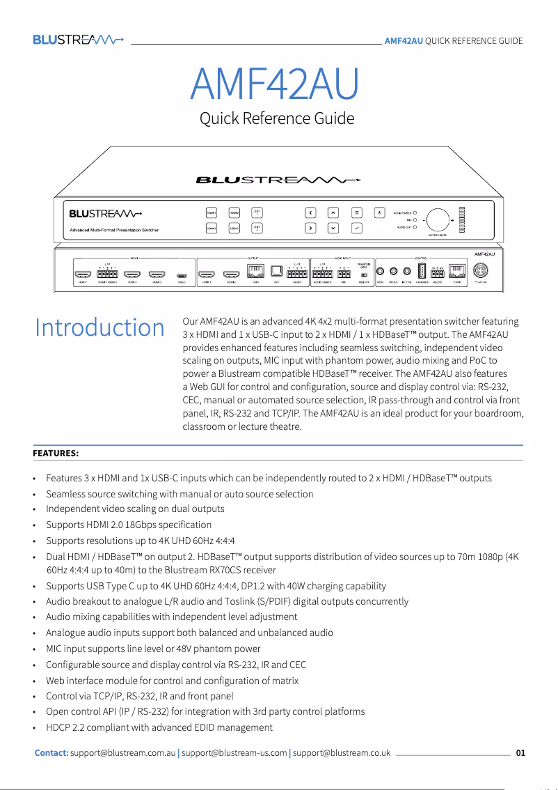 Page n°1 - Manuel utilisateur Blustream AMF42AU