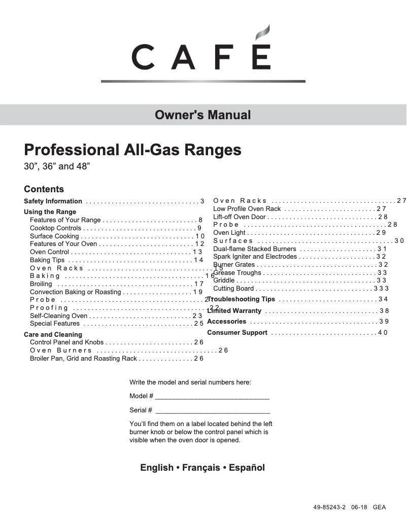 Page n°1 - Manuel utilisateur GE CGY366P3MD1