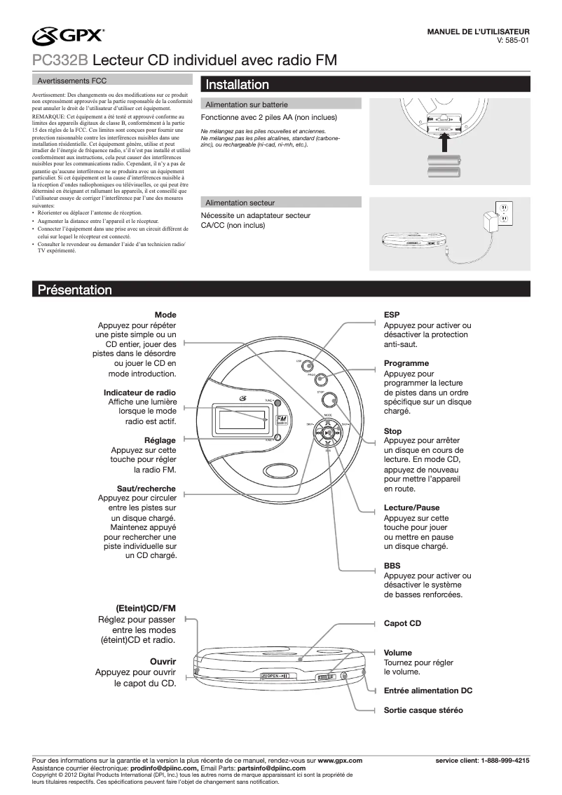 Image de la première page du manuel de l'appareil PC332B