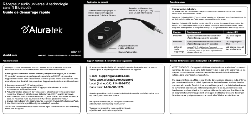 Page 1 de la notice Manuel utilisateur Aluratek AIS11F