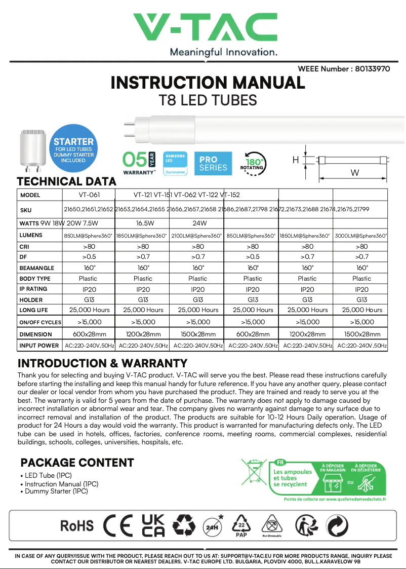 Page 1 de la notice Manuel utilisateur V-TAC VT-061
