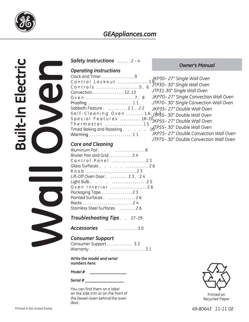 Página 1 del manual Manual de uso y mantenimiento GE JKP30DPBB