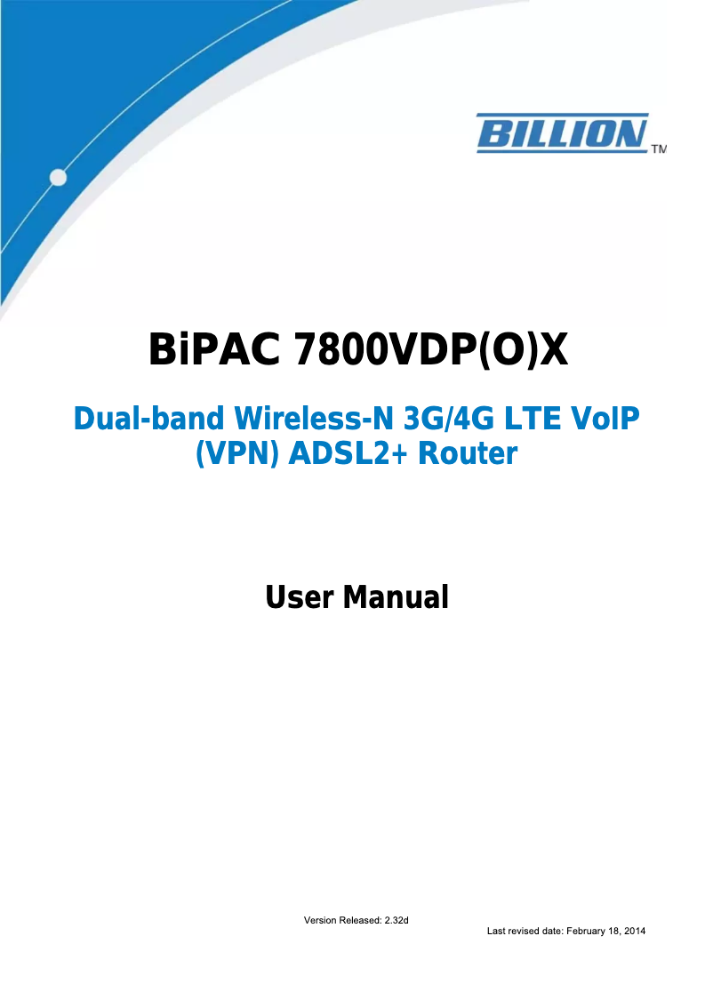 Page n°1 - Manuel utilisateur Billion BiPAC 7800VDP(O)X