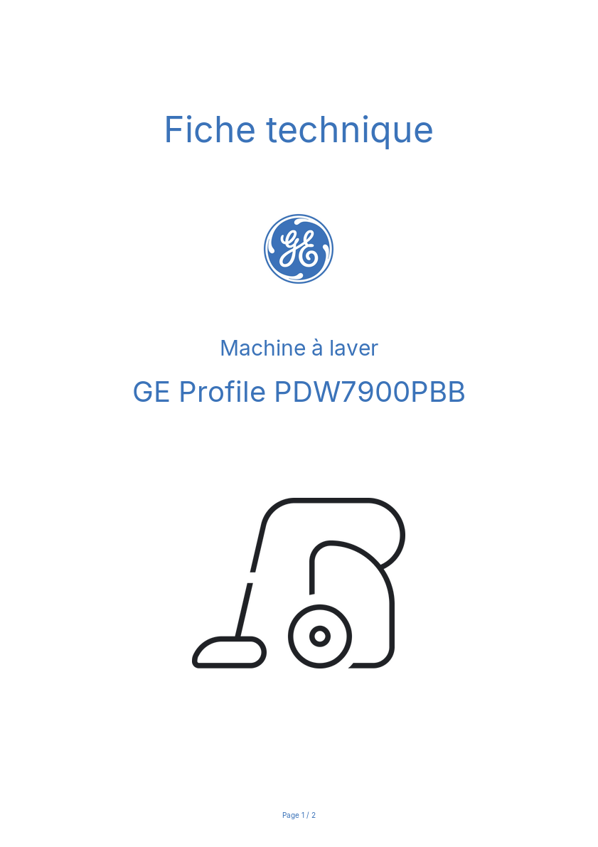 Page n°1 - Fiche technique GE Profile PDW7900PBB