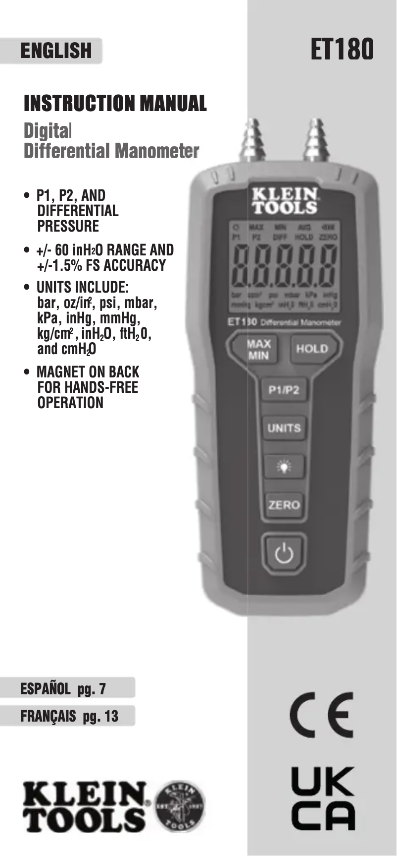 Page n°1 - Manuel utilisateur Klein Tools ET180