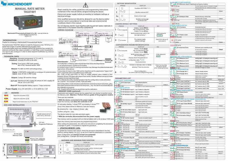Page 1 de la notice Manuel utilisateur Wachendorff TA327401