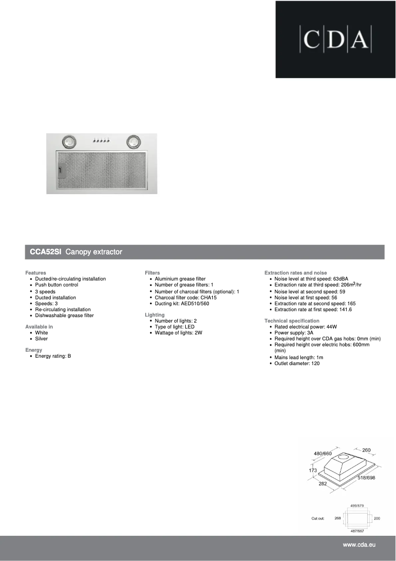 Page n°1 - Fiche technique CDA CCA52SI