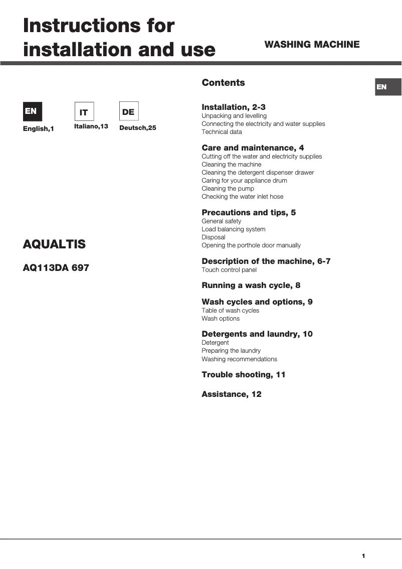 Image de la première page du manuel de l'appareil AQ113DA 697 EU/A