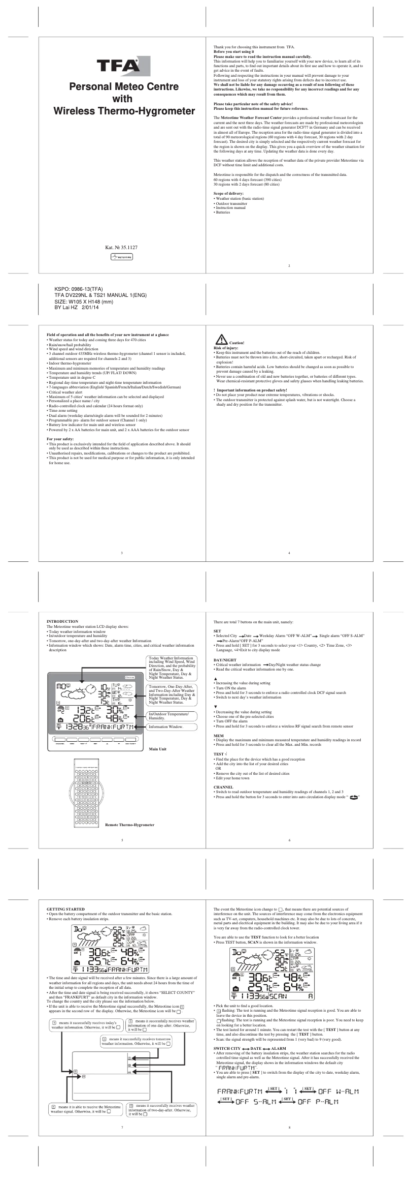 Page 1 de la notice Manuel utilisateur TFA Meteotime Info