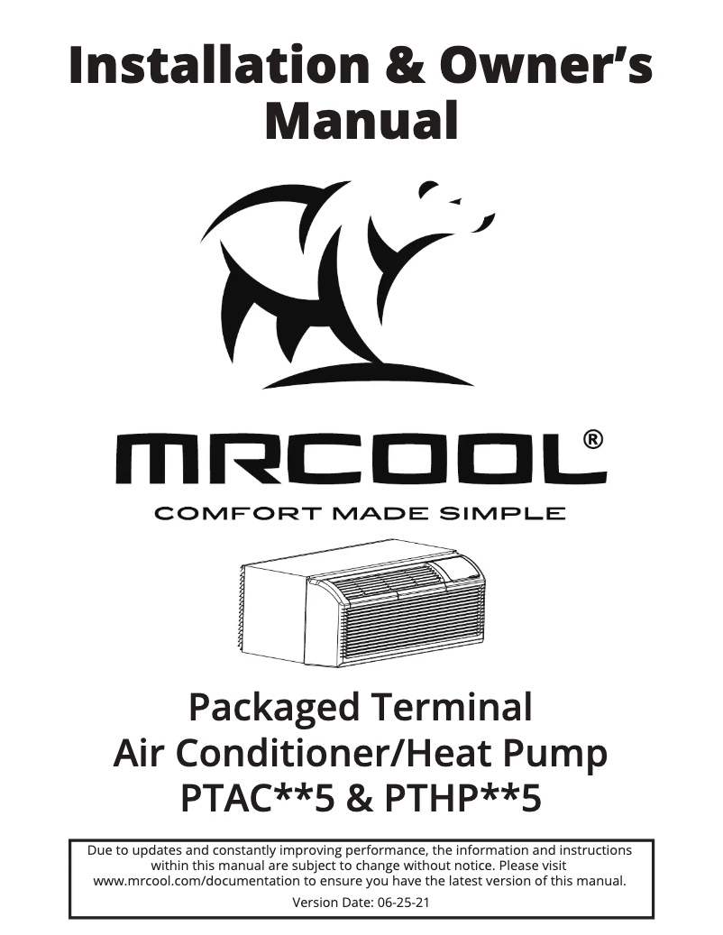 Page 1 de la notice Manuel utilisateur MRCOOL PTAC15335