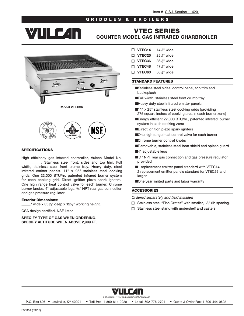 Página 1 del manual Ficha técnica Vulcan VTEC48