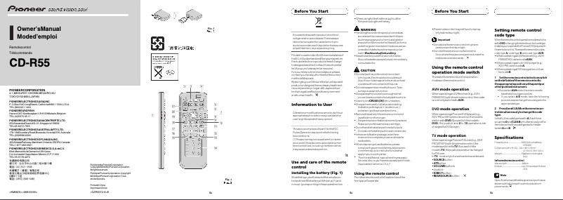 Page 1 de la notice Manuel utilisateur Pioneer CD-R55