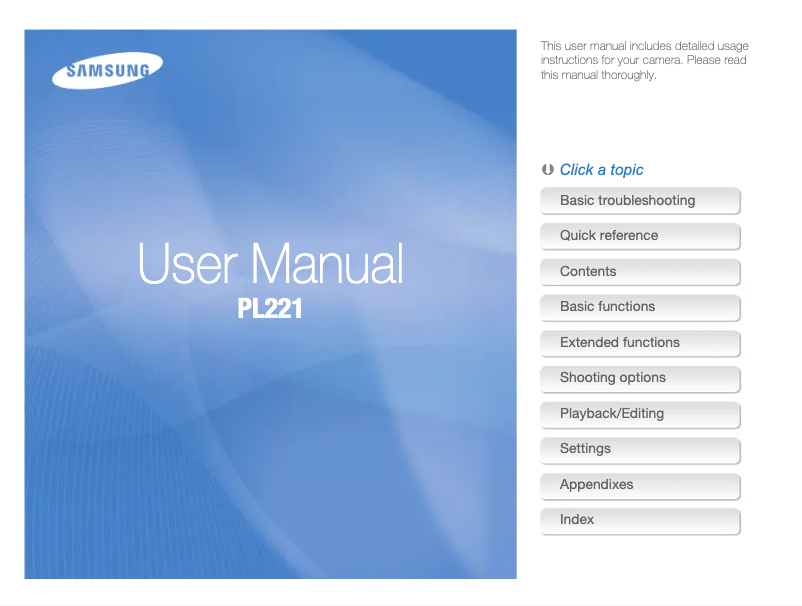 Page 1 de la notice Manuel utilisateur Samsung PL221