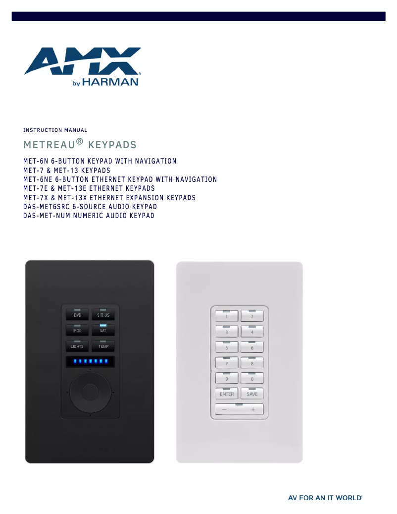 Page 1 de la notice Manuel utilisateur AMX Metreau MET-13X