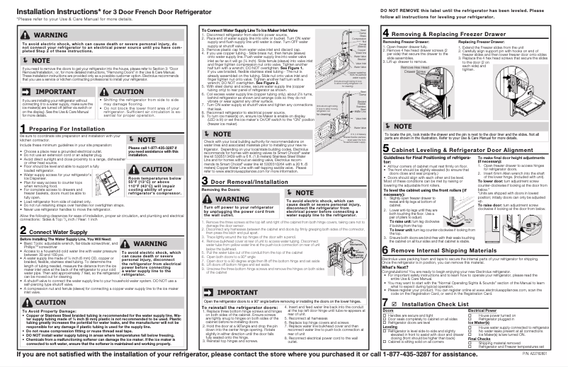 Page n°1 - Guide d'installation Frigidaire GRFC2353AD