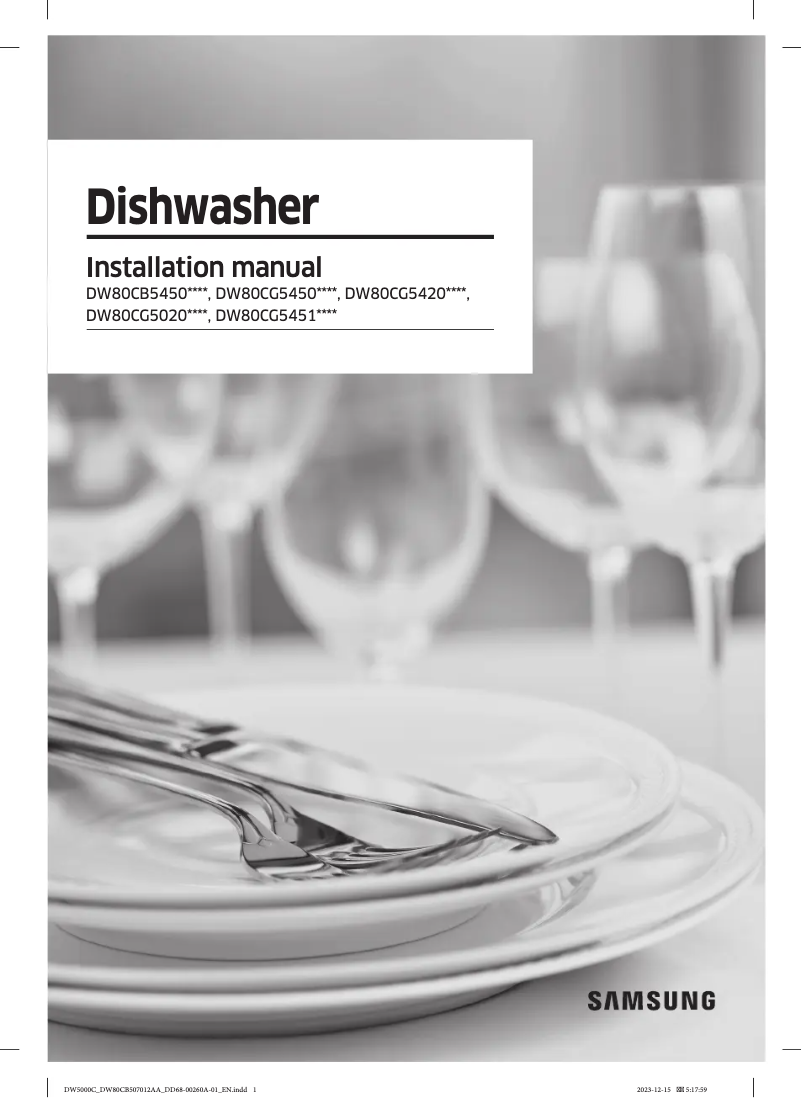 Page 1 de la notice Guide d'installation Samsung DW80CG5451SR