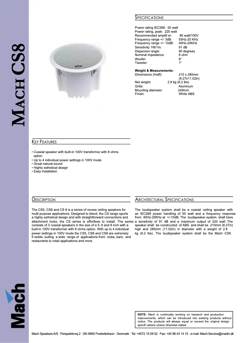 Page 1 de la notice Fiche technique Martin Mach CS8