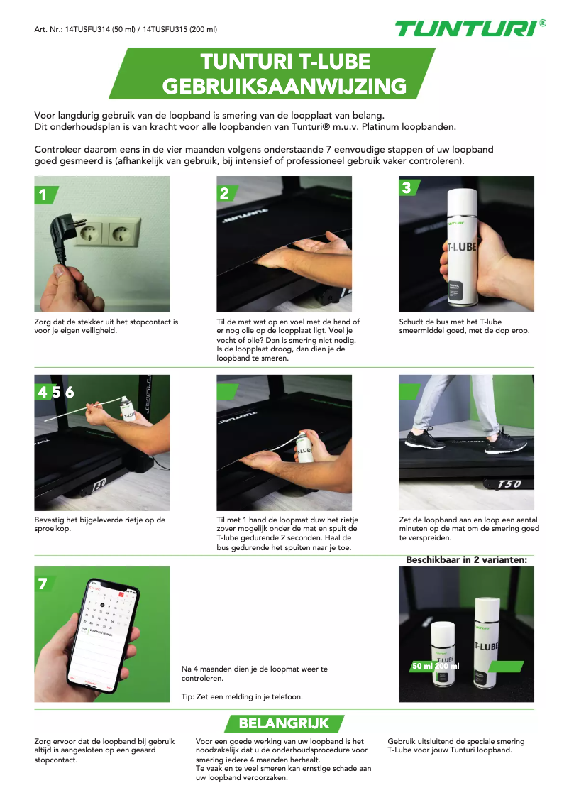 Page 1 de la notice Manuel utilisateur Tunturi T-LUBE S