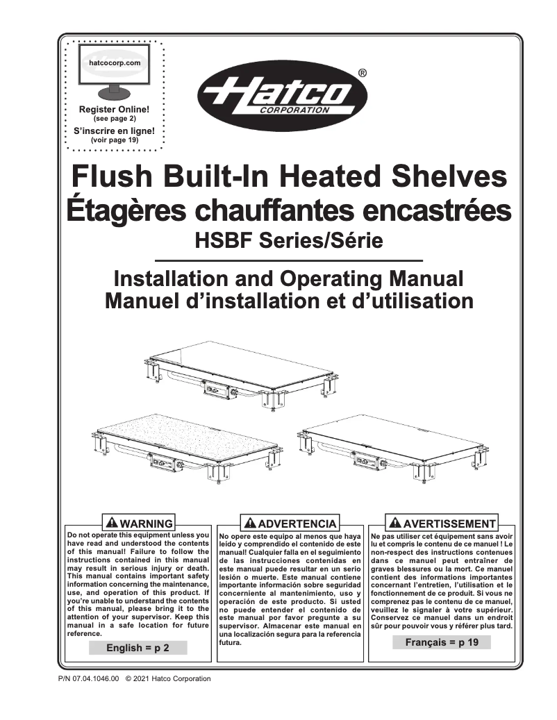 Page n°1 - Manuel utilisateur Hatco HSBF-GL-3018