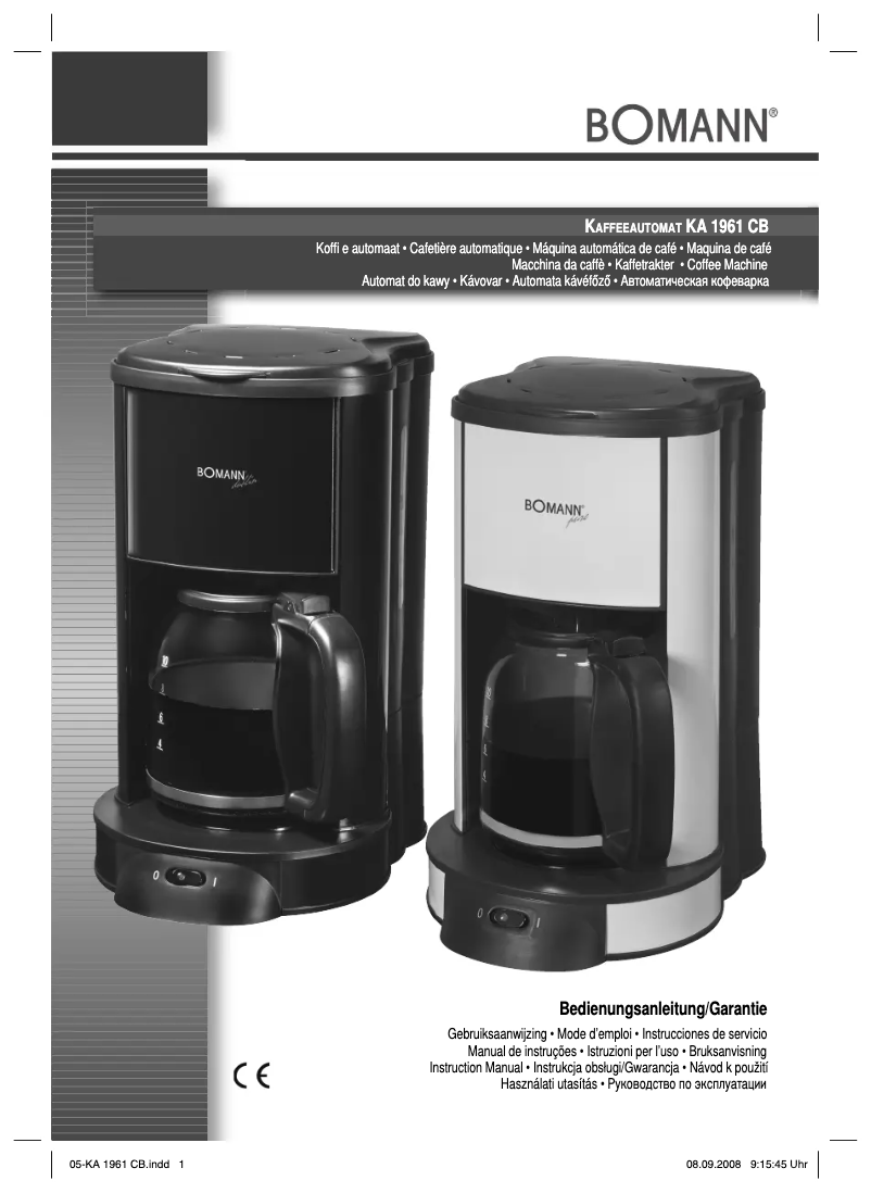 Page 1 de la notice Manuel utilisateur Bomann KA 1961 CB