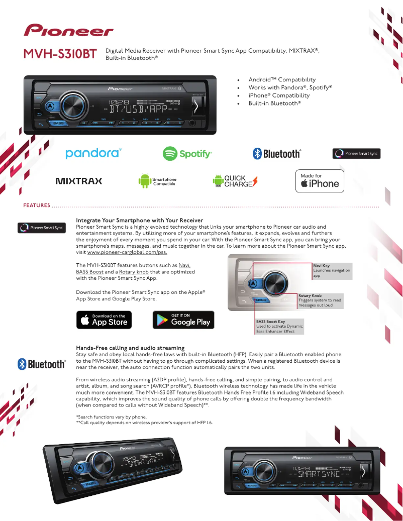 Page 1 de la notice Brochure Pioneer MVH-MS310BT