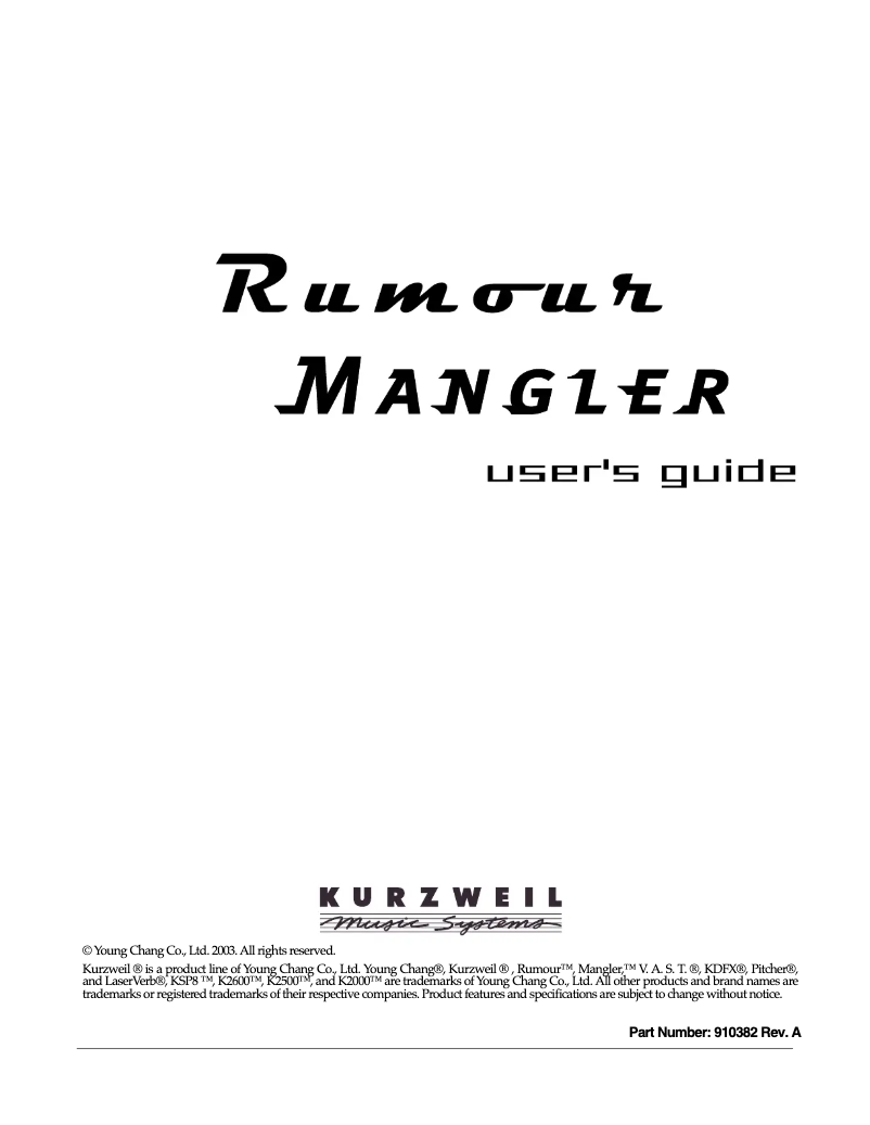 Page n°1 - Manuel utilisateur Kurzweil Mangler