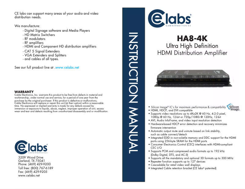 Page 1 de la notice Manuel utilisateur CE labs HA8-4K