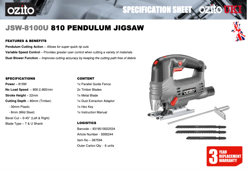 Image de la première page du manuel de l'appareil JSW-8100U