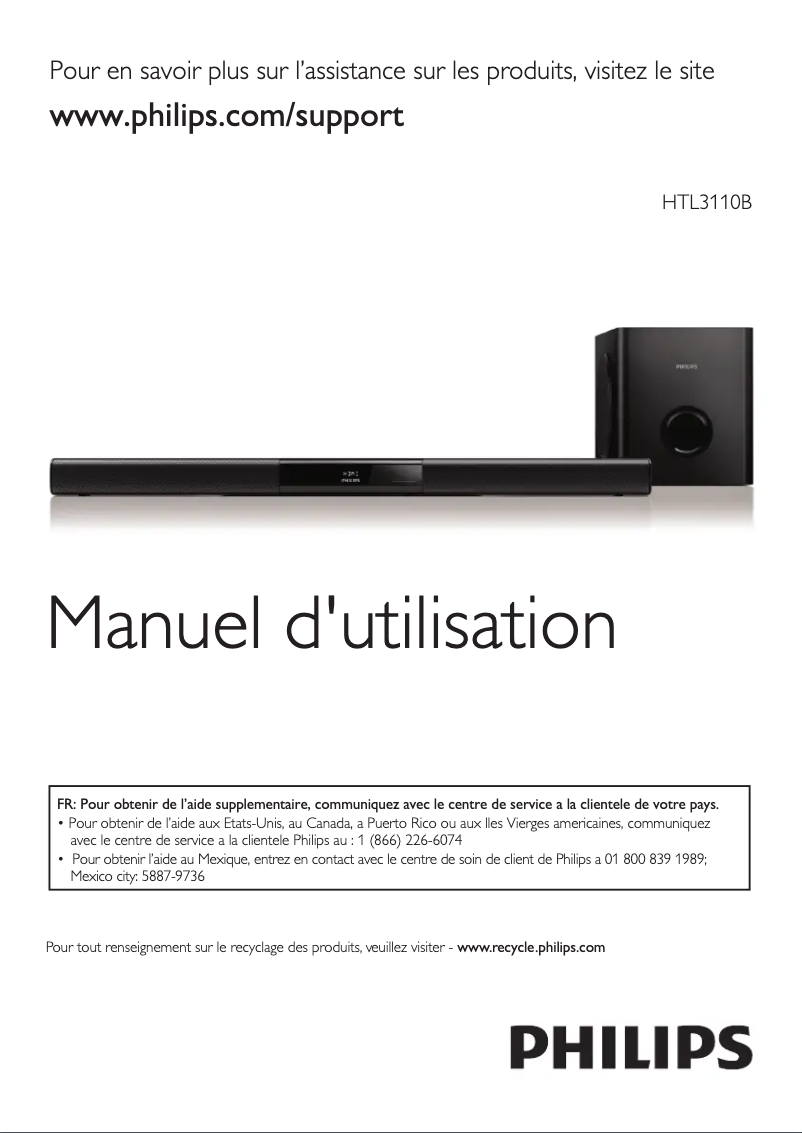 Page 1 de la notice Manuel utilisateur Philips HTL3110B