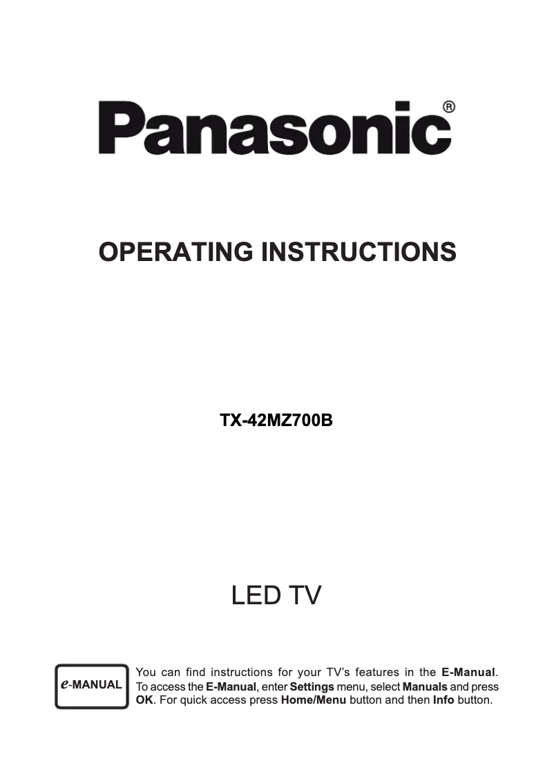 Page 1 de la notice Manuel utilisateur Panasonic TX-42MZ700B