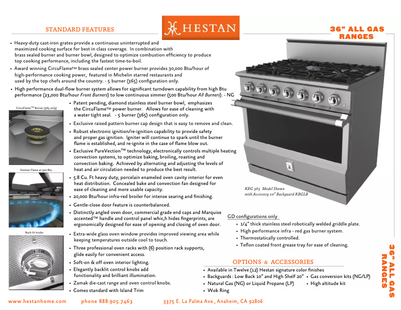 Page 1 de la notice Fiche technique Hestan KRG365LPBU