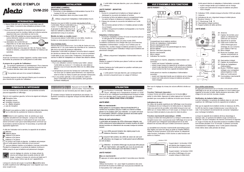 Page n°1 - Manuel utilisateur Alecto DVM-250ZT