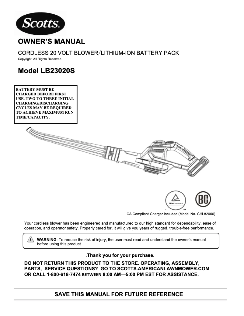 Page 1 de la notice Manuel utilisateur Scotts LB23020S