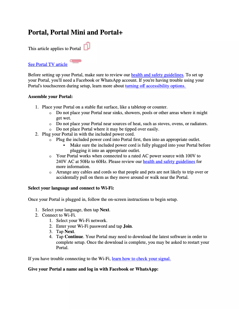 Image de la première page du manuel de l'appareil Portal Mini