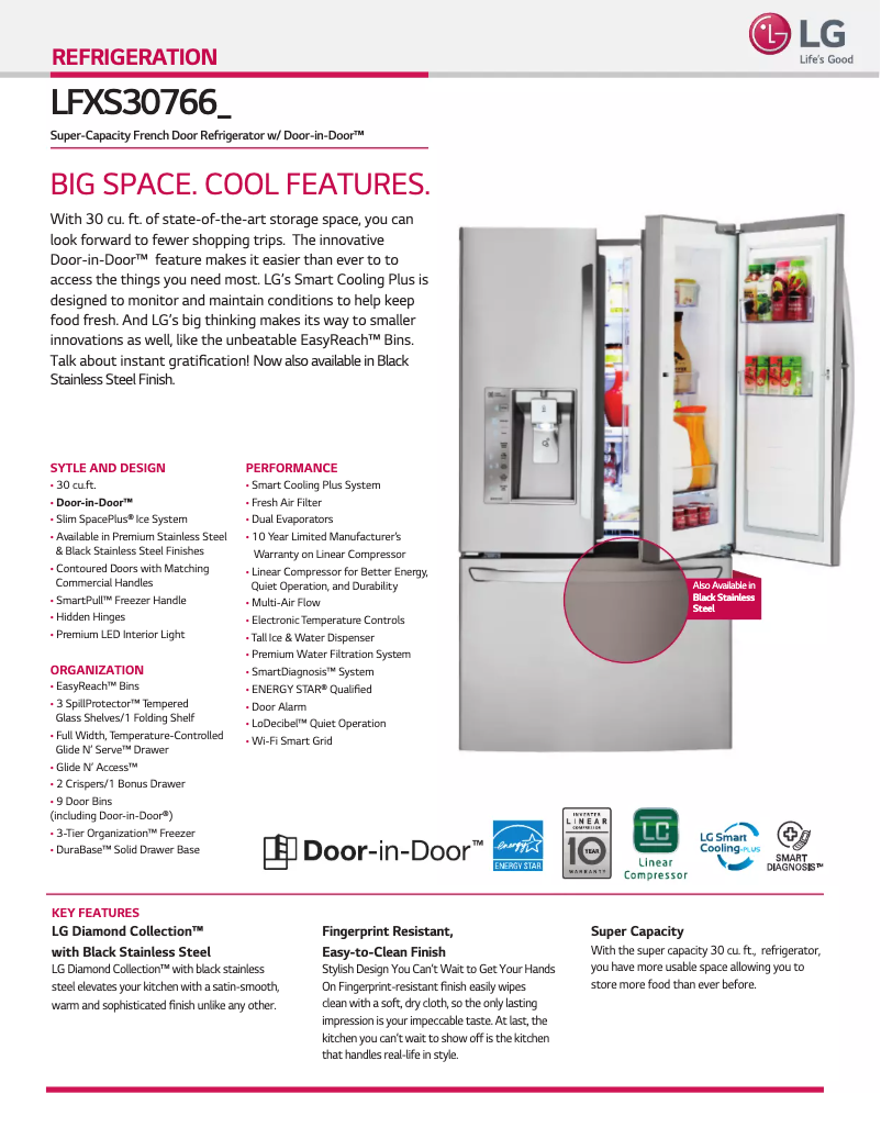 Page 1 de la notice Fiche technique LG LFXS30766