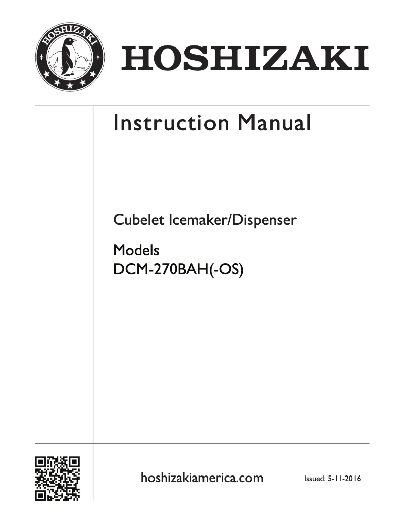 Page n°1 - Guide d'installation Hoshizaki DCM-270BAH