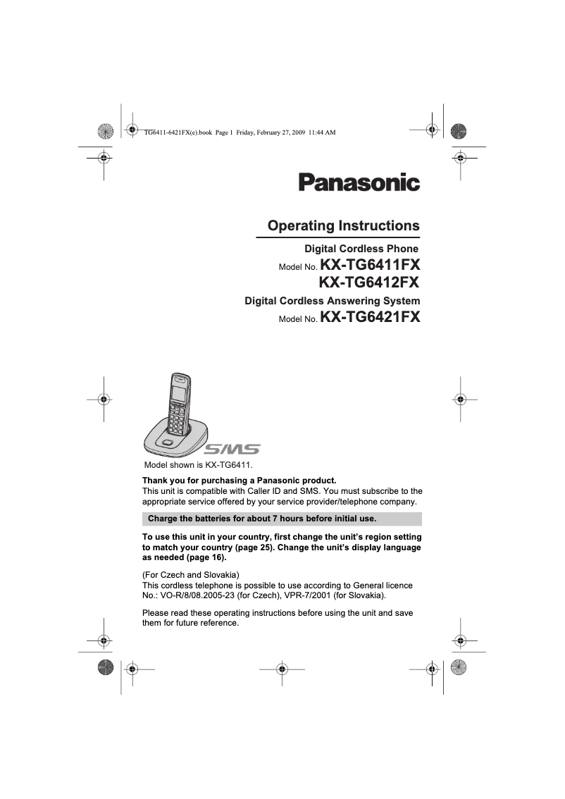 Imagen de la primera página del manual del dispositivo KX-TG6421FX