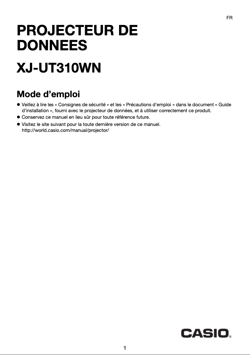 Image de la première page du manuel de l'appareil XJ-UT310WN