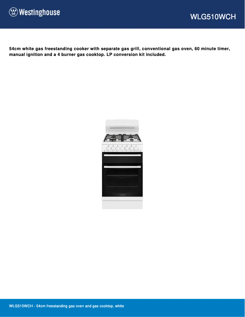 Page n°1 - Fiche technique Westinghouse WLG510WCH