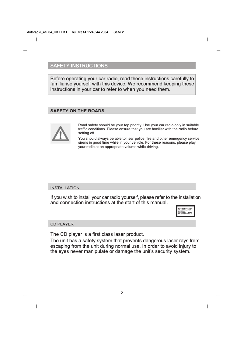 Image de la première page du manuel de l'appareil MD 41804