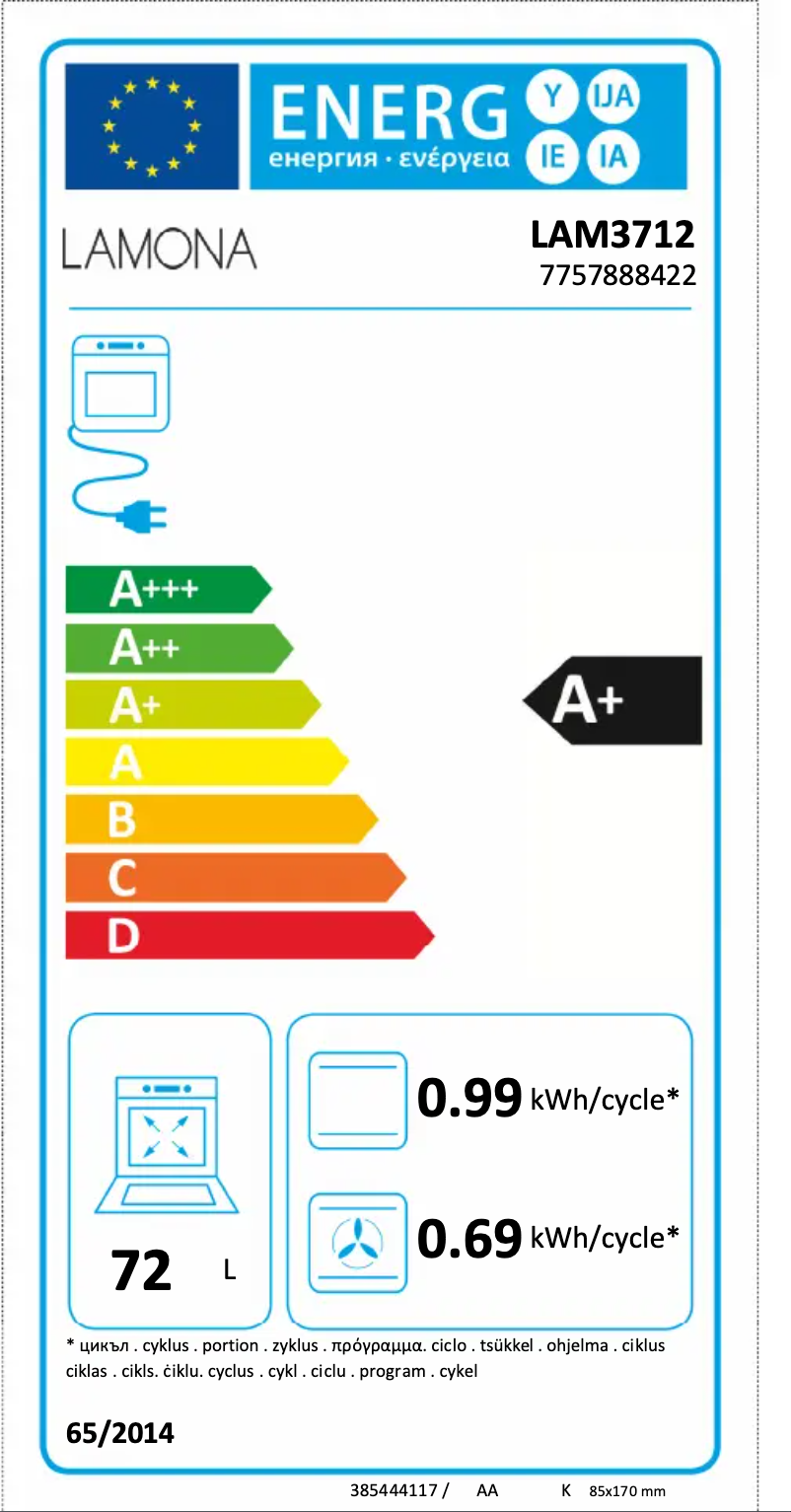 Página 1 del manual Etiqueta energética Lamona LAM3712
