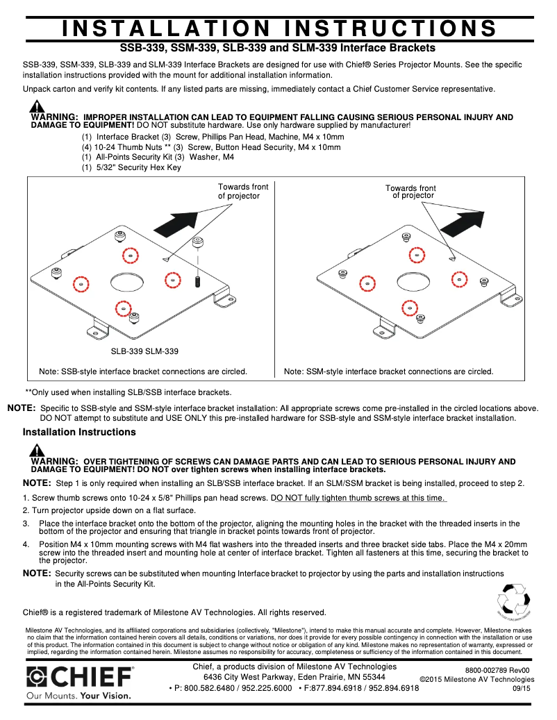 Page 1 de la notice Manuel utilisateur Chief SSB339