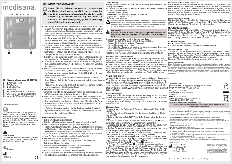 Page 1 de la notice Manuel utilisateur Medisana BS 552